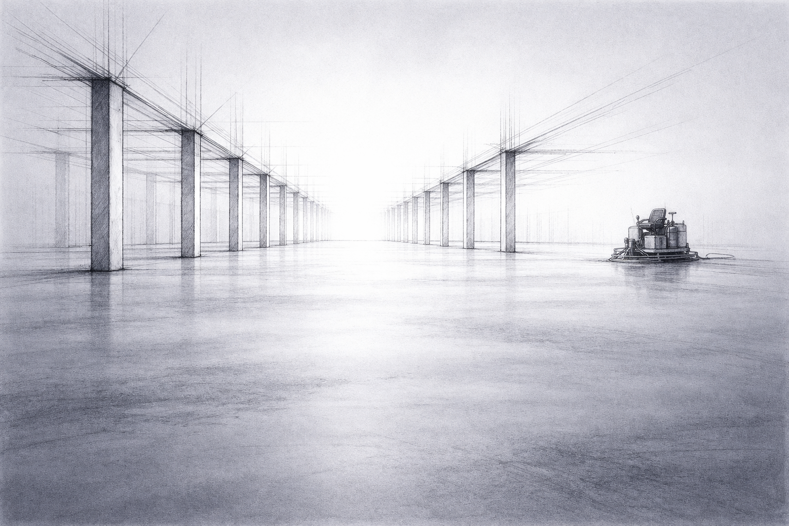 Betonhalle mit Glättmaschine